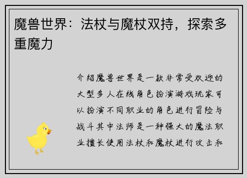 魔兽世界：法杖与魔杖双持，探索多重魔力
